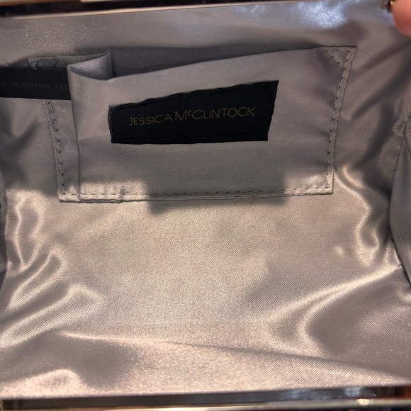 JESSICA MCCLINTOCK Silver Metallic Clutch Crossbody Bag Studded Look - Picture 15 of 15